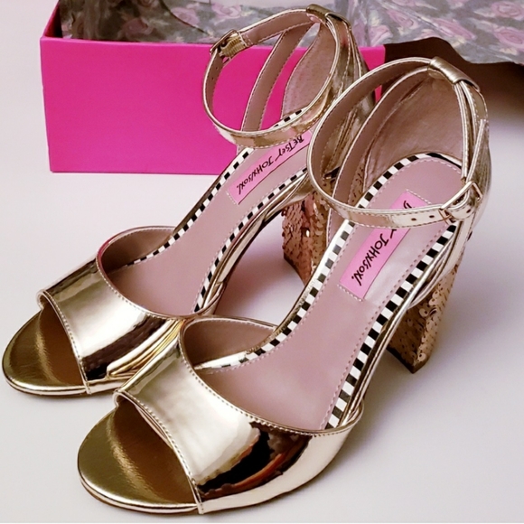 Betsey Johnson Brandy Mettallic Gold & Sequin Heels - Picture 3 of 5